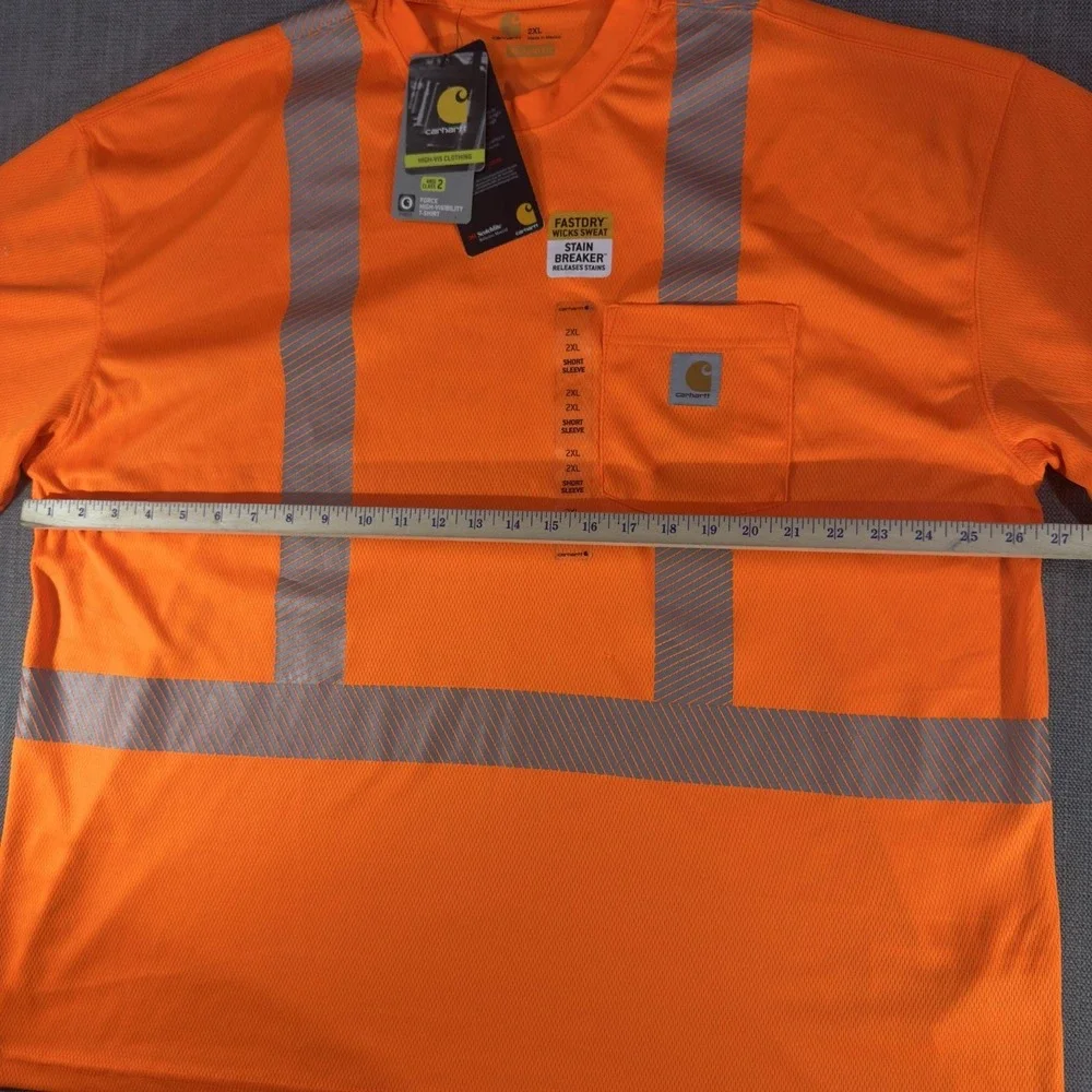 Carhartt Shirt Mens 2XL Orange Hi Vis Reflective Pocket Safety Workwear Mesh